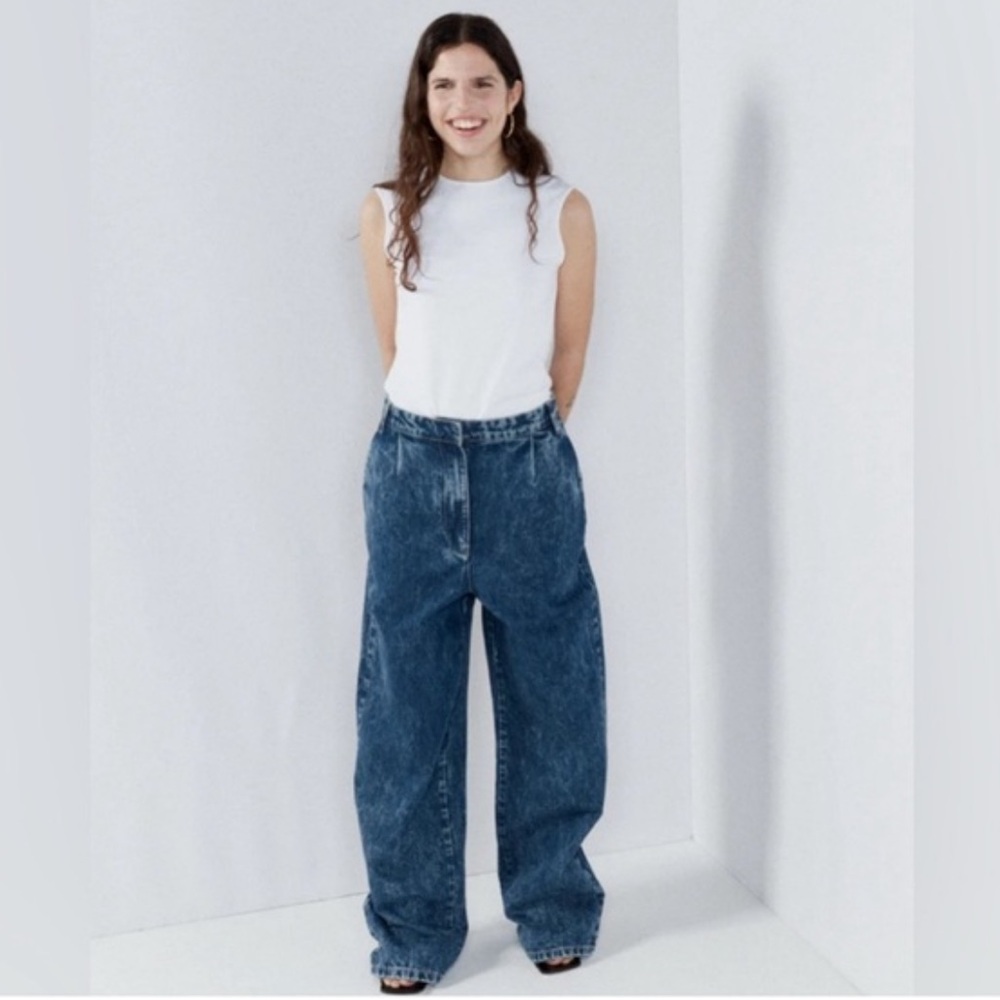 Raey Women’s Organic Cotton Formal Jeans High Rise Pleated Wide Leg Sz: 28